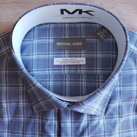 Michael Kors Airsoft Stretch Fabric Plaid Classic-Regular Fit Dress Shirt - Picture 3 of 7